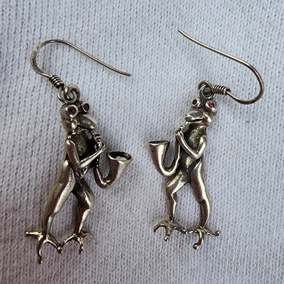 Sterling frog‎ singer earrings - Picture 1 of 8